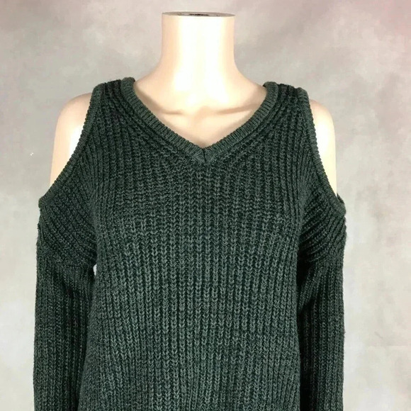 COTTON ON Black/Olive Marled Cold-Shoulder Sweater NEW Size SMALL - Picture 2 of 7